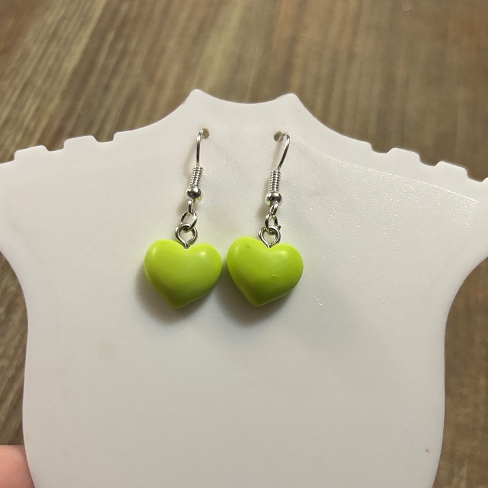 Handmade Lime Green Heart Earrings